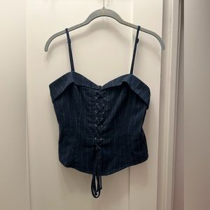 Navy Pinstriped Lace Up Corset Top
